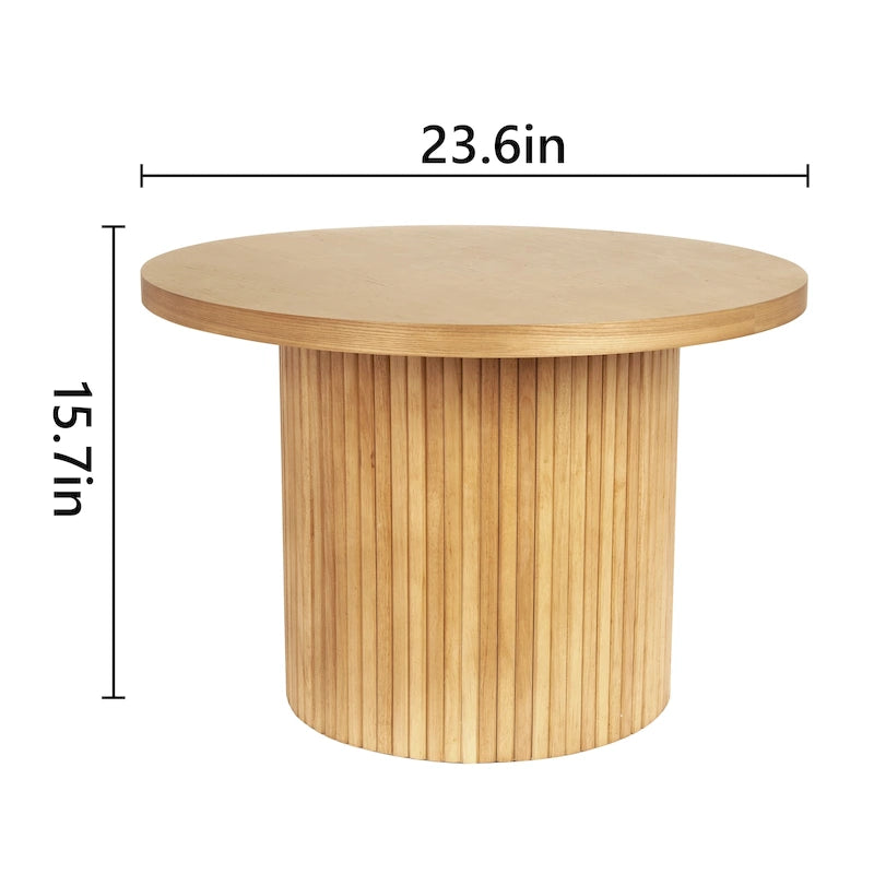 Table basse ronde en bois massif à pied central – Grain de bois naturel, style rustique, 2 à 4 places