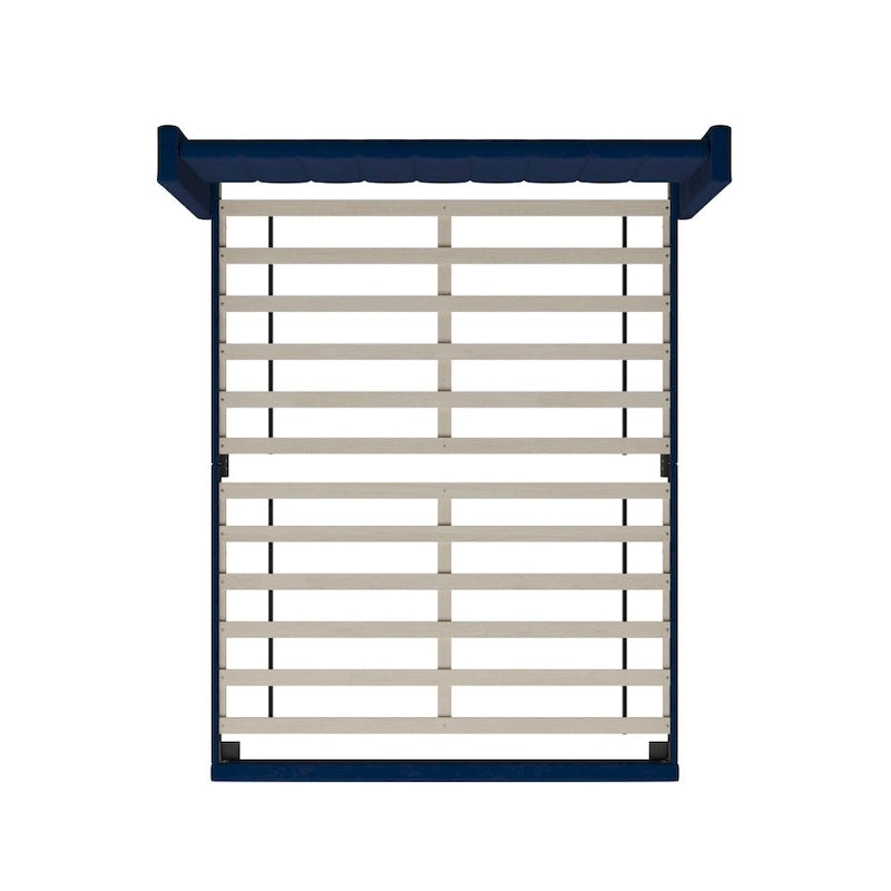 Lit plateforme à oreilles, capitonné de velours – Émeraude / Gris / Bleu marine, Pleine / Grand / Très grand, 2 places