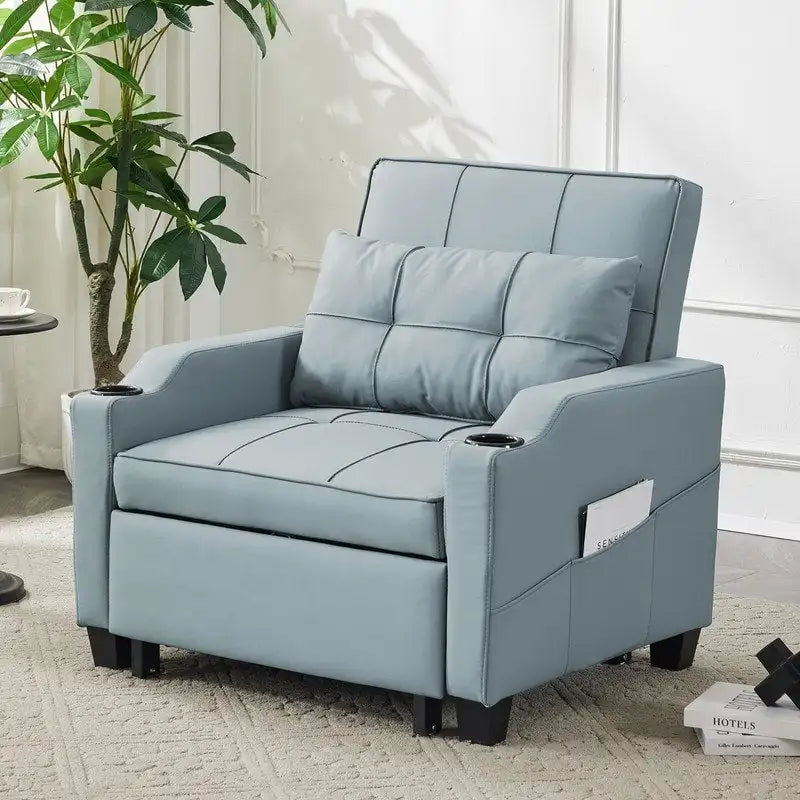 Fauteuil de couchage convertible 3-en-1 en lin – Vert grisâtre / Bleu-gris / Gris / Noir, Réglable, 1 place