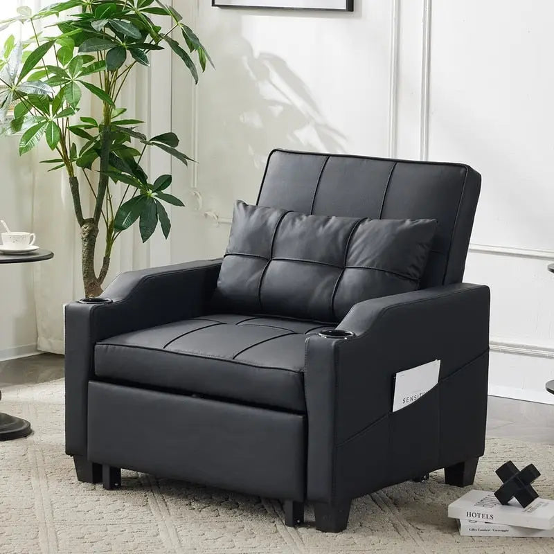 Fauteuil de couchage convertible 3-en-1 en lin – Vert grisâtre / Bleu-gris / Gris / Noir, Réglable, 1 place