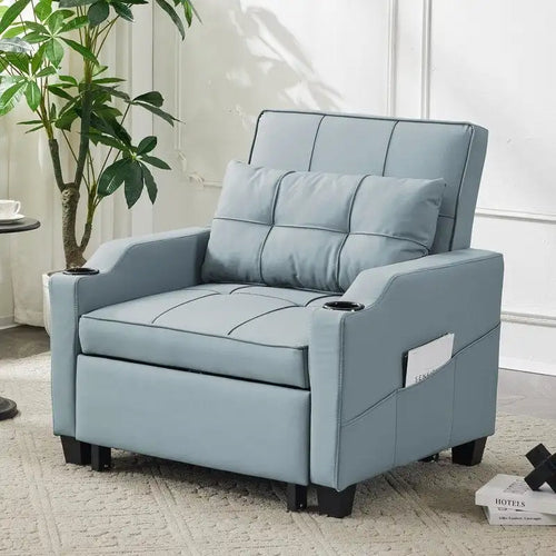 Fauteuil de couchage convertible 3-en-1 en lin – Vert grisâtre / Bleu-gris / Gris / Noir, Réglable, 1 place