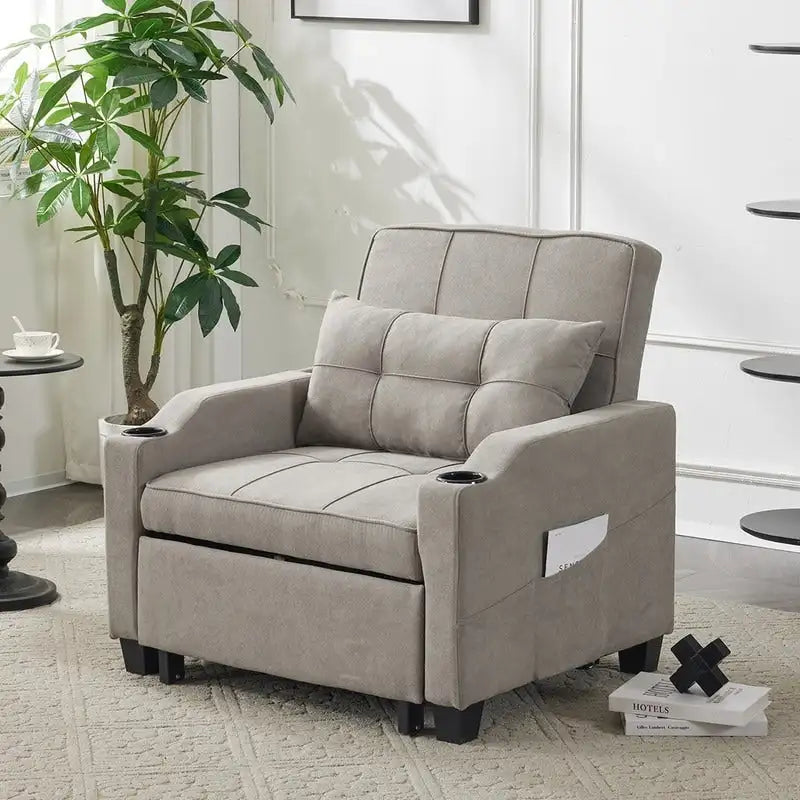 Fauteuil de couchage convertible 3-en-1 en lin – Vert grisâtre / Bleu-gris / Gris / Noir, Réglable, 1 place
