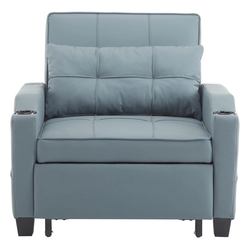 Fauteuil de couchage convertible 3-en-1 en lin – Vert grisâtre / Bleu-gris / Gris / Noir, Réglable, 1 place