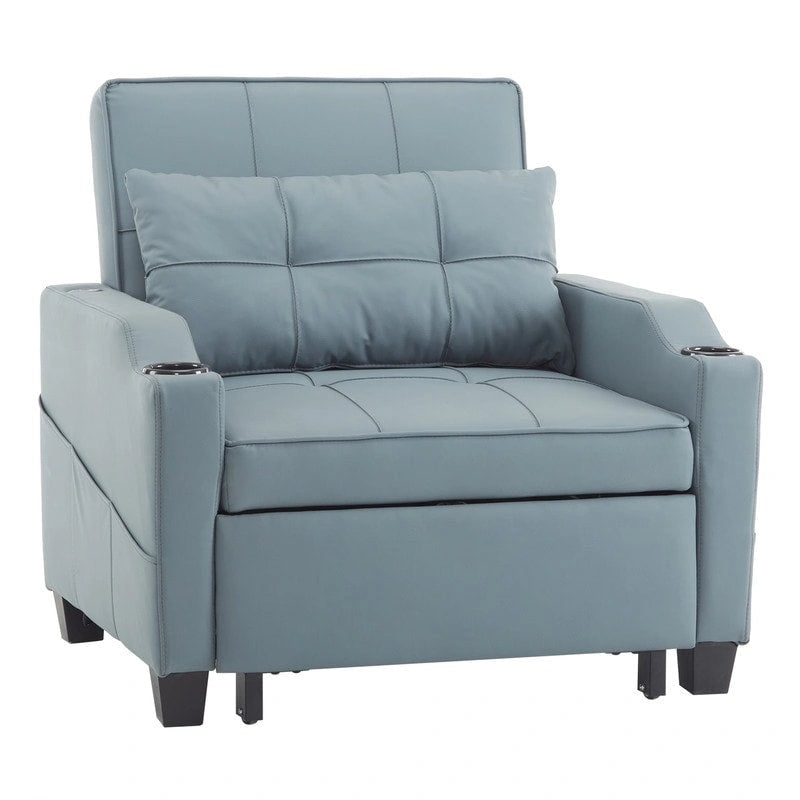 Fauteuil de couchage convertible 3-en-1 en lin – Vert grisâtre / Bleu-gris / Gris / Noir, Réglable, 1 place