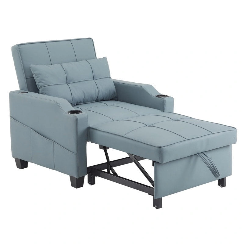 Fauteuil de couchage convertible 3-en-1 en lin – Vert grisâtre / Bleu-gris / Gris / Noir, Réglable, 1 place