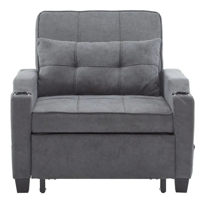 Fauteuil de couchage convertible 3-en-1 en lin – Vert grisâtre / Bleu-gris / Gris / Noir, Réglable, 1 place