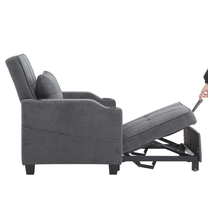 Fauteuil de couchage convertible 3-en-1 en lin – Vert grisâtre / Bleu-gris / Gris / Noir, Réglable, 1 place