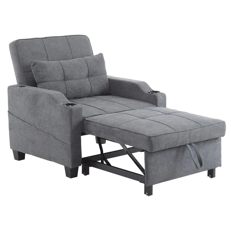 Fauteuil de couchage convertible 3-en-1 en lin – Vert grisâtre / Bleu-gris / Gris / Noir, Réglable, 1 place