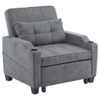 Fauteuil de couchage convertible 3-en-1 en lin – Vert grisâtre / Bleu-gris / Gris / Noir, Réglable, 1 place
