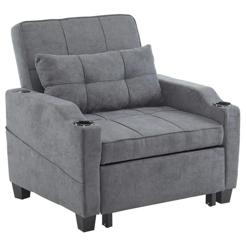 Fauteuil de couchage convertible 3-en-1 en lin – Vert grisâtre / Bleu-gris / Gris / Noir, Réglable, 1 place