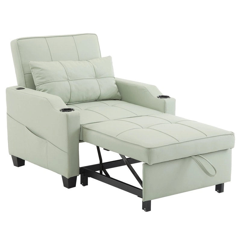 Fauteuil de couchage convertible 3-en-1 en lin – Vert grisâtre / Bleu-gris / Gris / Noir, Réglable, 1 place