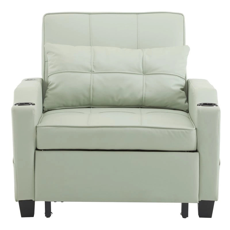 Fauteuil de couchage convertible 3-en-1 en lin – Vert grisâtre / Bleu-gris / Gris / Noir, Réglable, 1 place