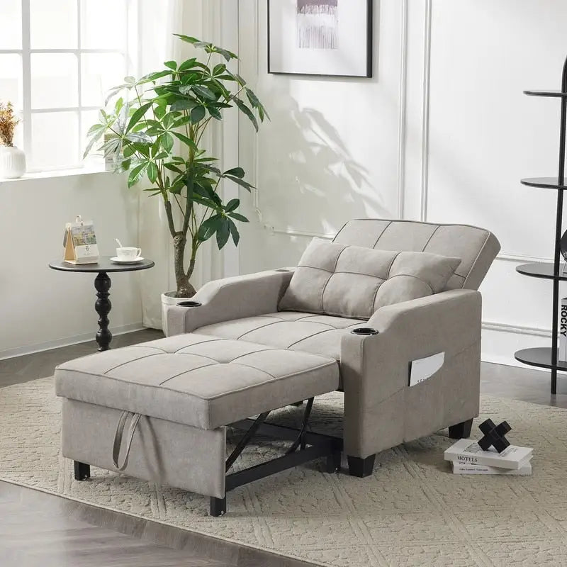 Fauteuil de couchage convertible 3-en-1 en lin – Vert grisâtre / Bleu-gris / Gris / Noir, Réglable, 1 place