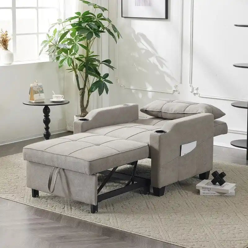 Fauteuil de couchage convertible 3-en-1 en lin – Vert grisâtre / Bleu-gris / Gris / Noir, Réglable, 1 place
