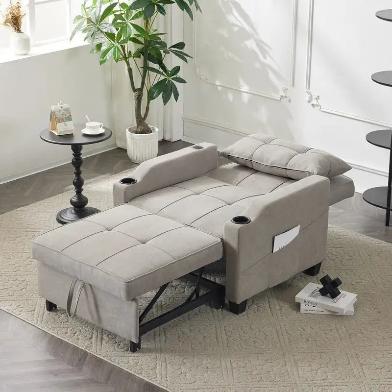 Fauteuil de couchage convertible 3-en-1 en lin – Vert grisâtre / Bleu-gris / Gris / Noir, Réglable, 1 place