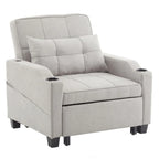 Fauteuil de couchage convertible 3-en-1 en lin – Vert grisâtre / Bleu-gris / Gris / Noir, Réglable, 1 place