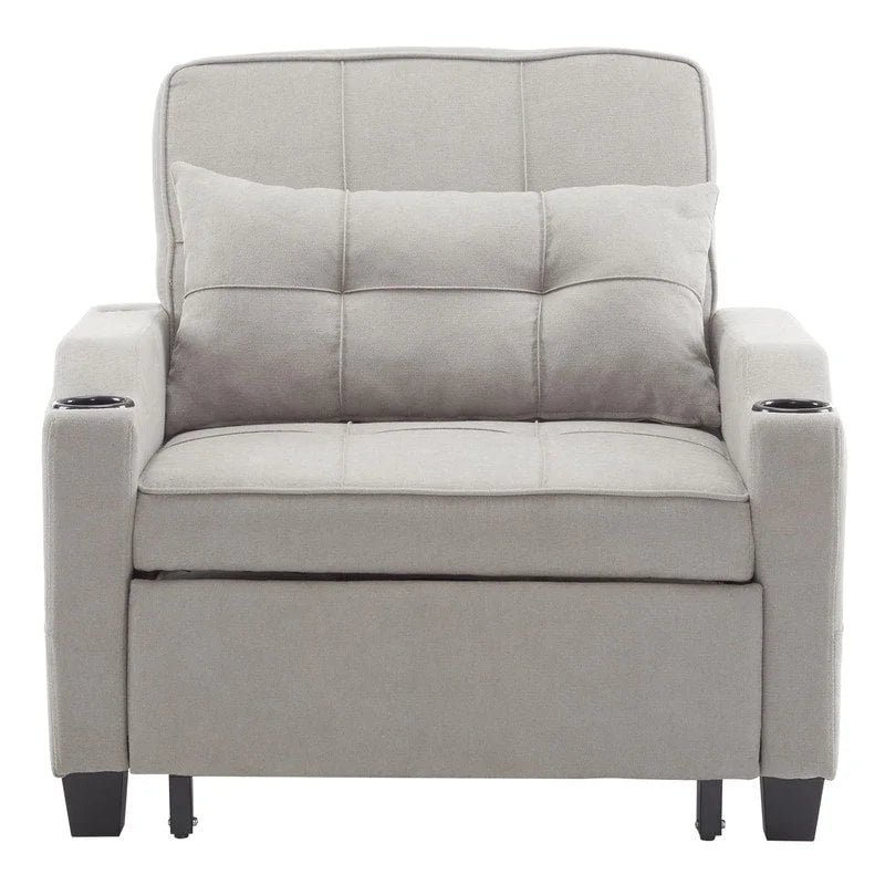 Fauteuil de couchage convertible 3-en-1 en lin – Vert grisâtre / Bleu-gris / Gris / Noir, Réglable, 1 place