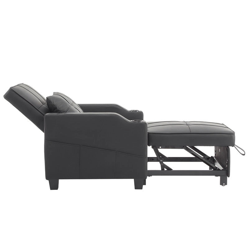 Fauteuil de couchage convertible 3-en-1 en lin – Vert grisâtre / Bleu-gris / Gris / Noir, Réglable, 1 place