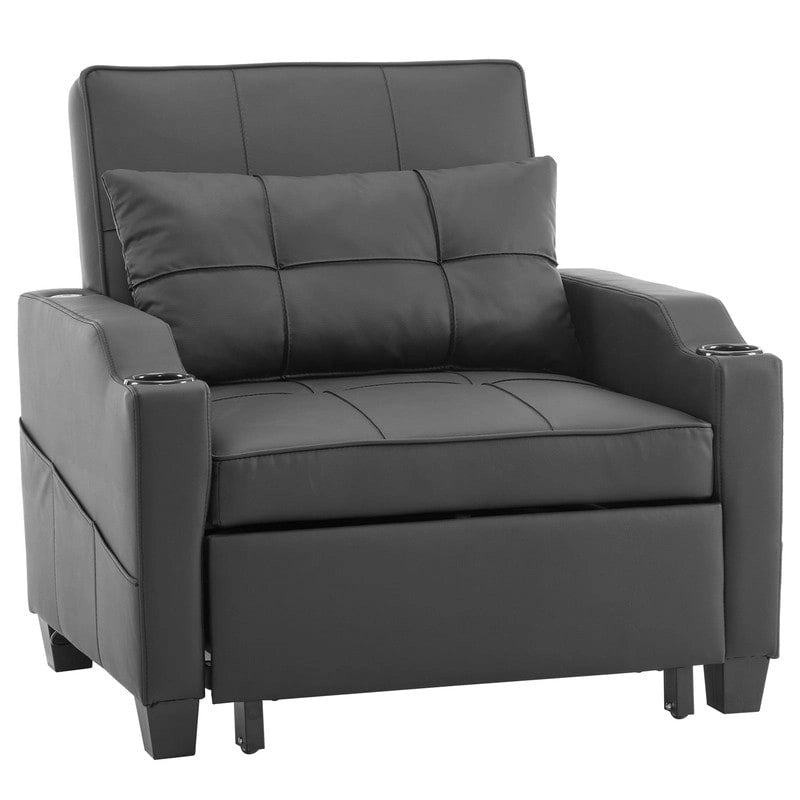 Fauteuil de couchage convertible 3-en-1 en lin – Vert grisâtre / Bleu-gris / Gris / Noir, Réglable, 1 place