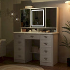 Coiffeuse avec miroir LED et 9 tiroirs – Blanc, 3 couleurs de lumière, 1 place