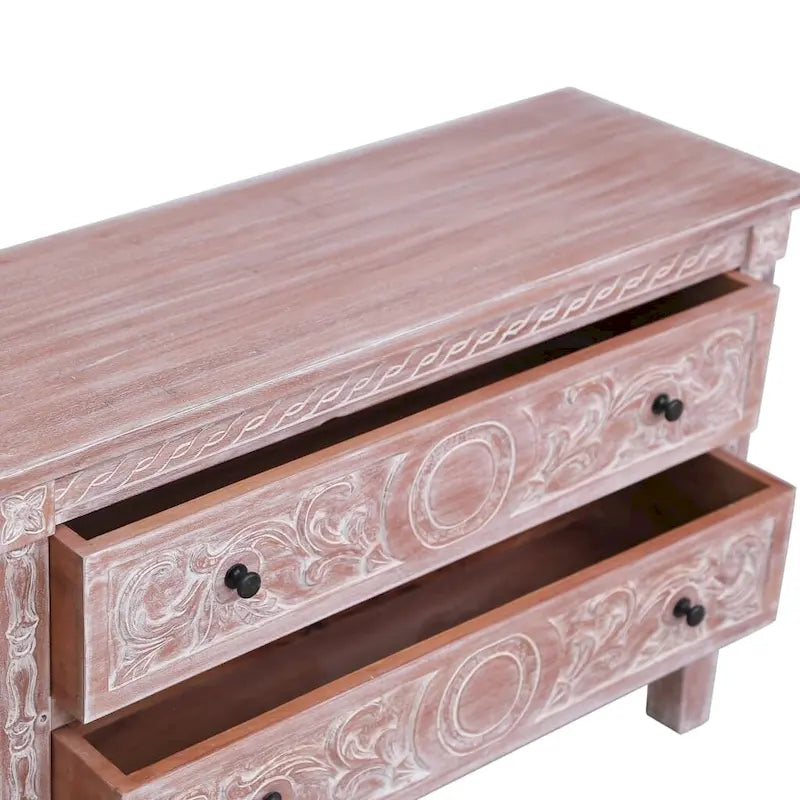 Buffet en Acajou Massif 2 Tiroirs – Marron, Style Mid-Century