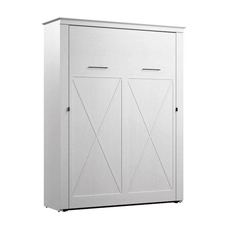 Lit escamotable Queen Murphy avec accents motif X – Chêne blanc pur / Chêne blanc lin, double piston, 2 couchages