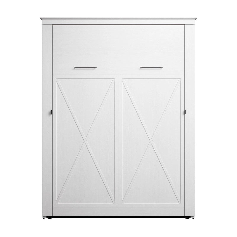 Lit escamotable Queen Murphy avec accents motif X – Chêne blanc pur / Chêne blanc lin, double piston, 2 couchages