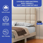 Lit plateforme avec tête de lit en lin – Beige / Gris, Queen / King, 2 couchages