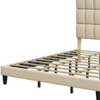 Lit plateforme avec tête de lit en lin – Beige / Gris, Queen / King, 2 couchages