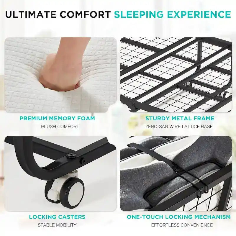 Lit d'appoint pliant avec matelas à mémoire de forme – Lit simple / Lit simple XL, Pliant, 1 couchage