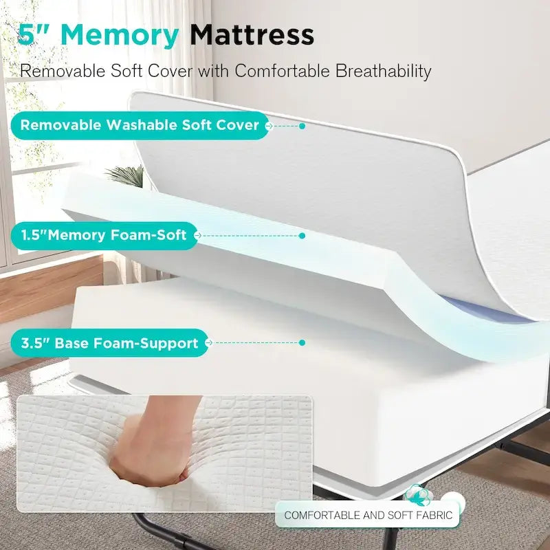 Lit d'appoint pliant avec matelas à mémoire de forme – Lit simple / Lit simple XL, Pliant, 1 couchage