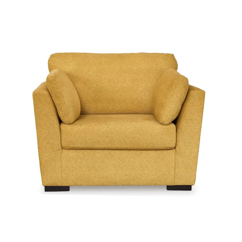 Fauteuil d'appoint surdimensionné en velours – Tournesol écorce/Bleu sarcelle, accoudoirs droits, 1 place