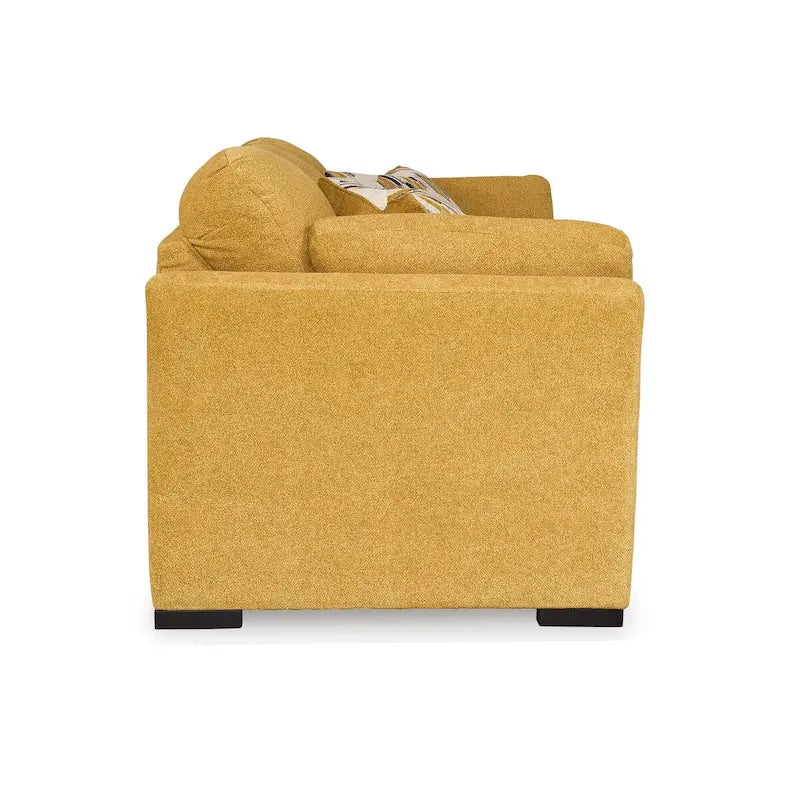 Fauteuil d'appoint surdimensionné en velours – Tournesol écorce/Bleu sarcelle, accoudoirs droits, 1 place