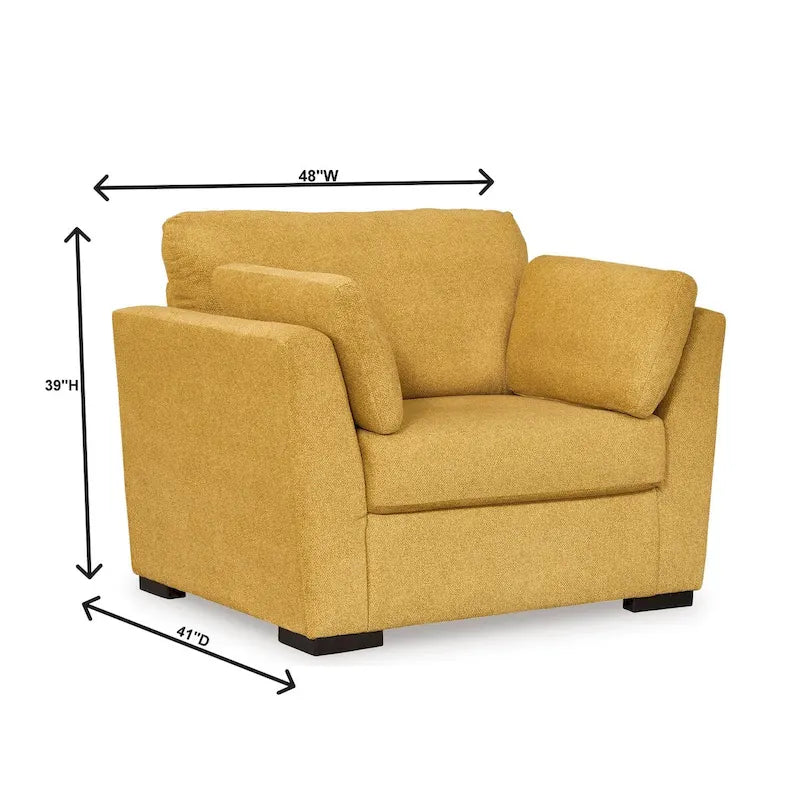 Fauteuil d'appoint surdimensionné en velours – Tournesol écorce/Bleu sarcelle, accoudoirs droits, 1 place