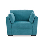 Fauteuil d'appoint surdimensionné en velours – Tournesol écorce/Bleu sarcelle, accoudoirs droits, 1 place