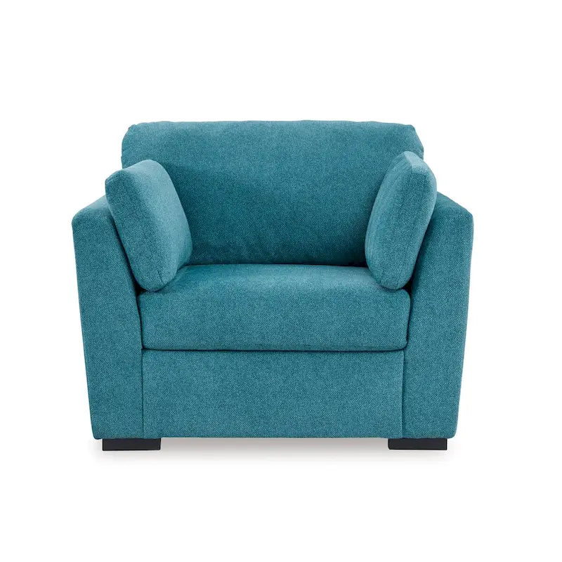 Fauteuil d'appoint surdimensionné en velours – Tournesol écorce/Bleu sarcelle, accoudoirs droits, 1 place