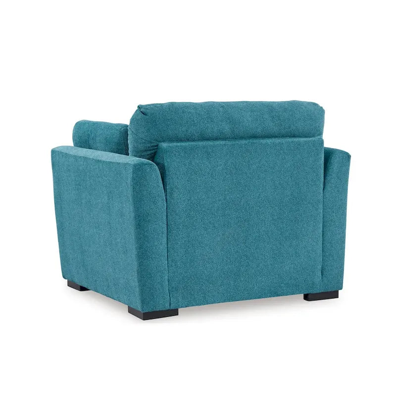 Fauteuil d'appoint surdimensionné en velours – Tournesol écorce/Bleu sarcelle, accoudoirs droits, 1 place