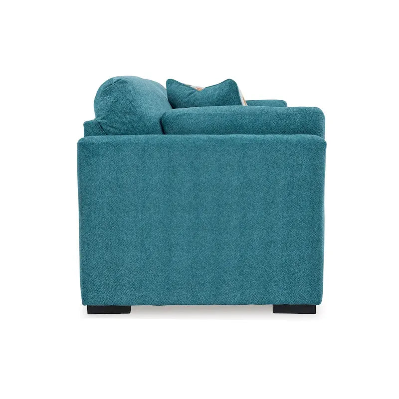 Fauteuil d'appoint surdimensionné en velours – Tournesol écorce/Bleu sarcelle, accoudoirs droits, 1 place
