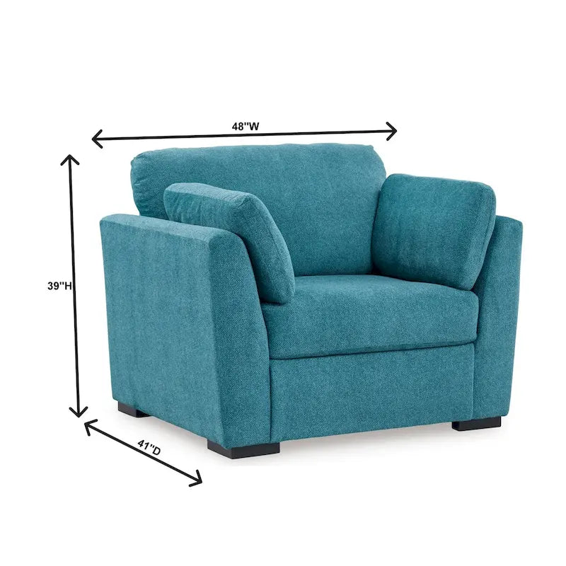 Fauteuil d'appoint surdimensionné en velours – Tournesol écorce/Bleu sarcelle, accoudoirs droits, 1 place