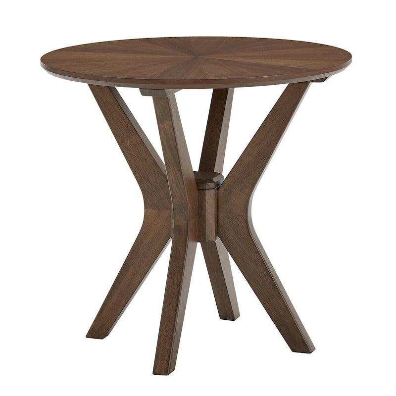 Table d'appoint ronde de style mid-century – Noyer, pieds inclinés, 1 place
