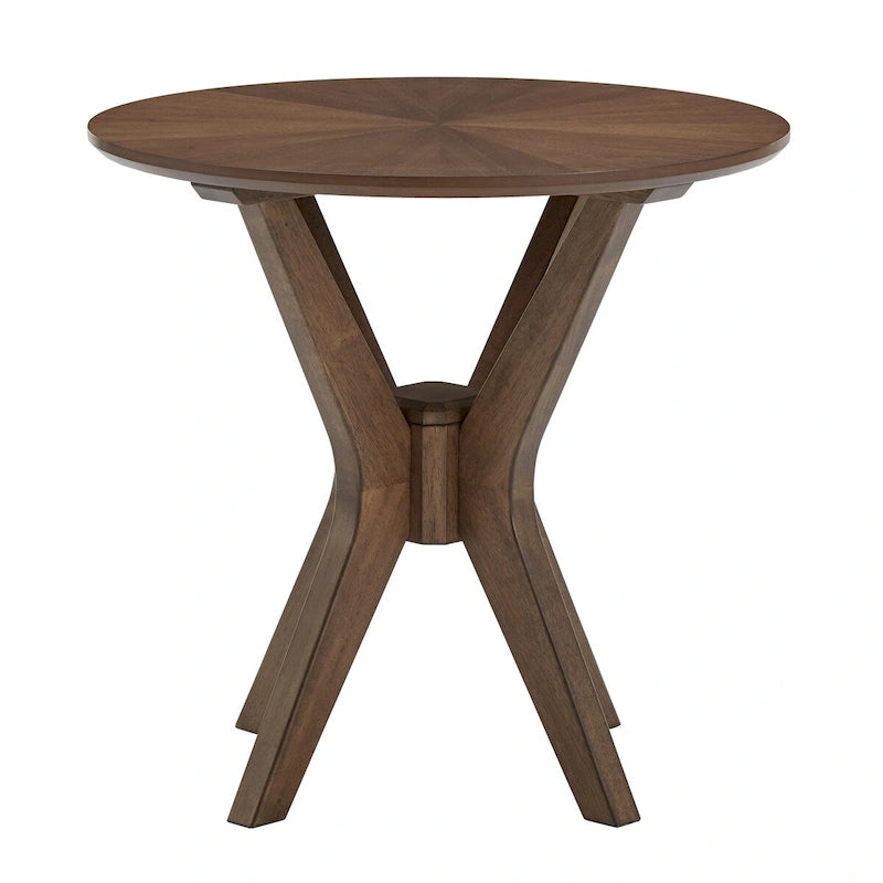Table d'appoint ronde de style mid-century – Noyer, pieds inclinés, 1 place