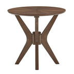 Table d'appoint ronde de style mid-century – Noyer, pieds inclinés, 1 place