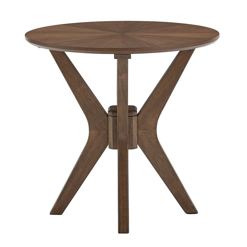 Table d'appoint ronde de style mid-century – Noyer, pieds inclinés, 1 place