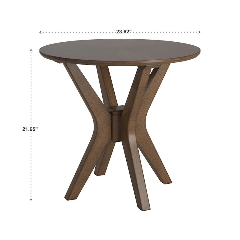 Table d'appoint ronde de style mid-century – Noyer, pieds inclinés, 1 place