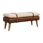 Banc rembourré en Boucle et Cuir – Chêne, Sangle Ceinturée, 2 Places
