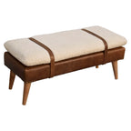 Banc rembourré en Boucle et Cuir – Chêne, Sangle Ceinturée, 2 Places