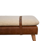 Banc rembourré en Boucle et Cuir – Chêne, Sangle Ceinturée, 2 Places