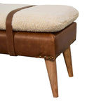 Banc rembourré en Boucle et Cuir – Chêne, Sangle Ceinturée, 2 Places