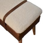 Banc rembourré en Boucle et Cuir – Chêne, Sangle Ceinturée, 2 Places