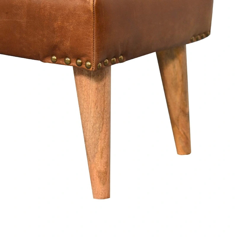 Banc rembourré en Boucle et Cuir – Chêne, Sangle Ceinturée, 2 Places